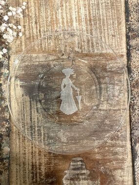 Clear Glass Plate with Etched Victorian Lady Design Vintage Avon Collectible ‘71